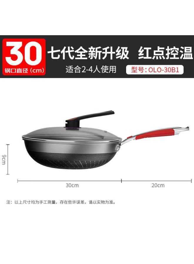 Olofe 316l Stainless Steel Flat Bottom Deep Wok, Non-stick Honeycomb Double-sided Stewing And Stir-frying Cooking Pan, Blue Diamond, 30cm - Image 1