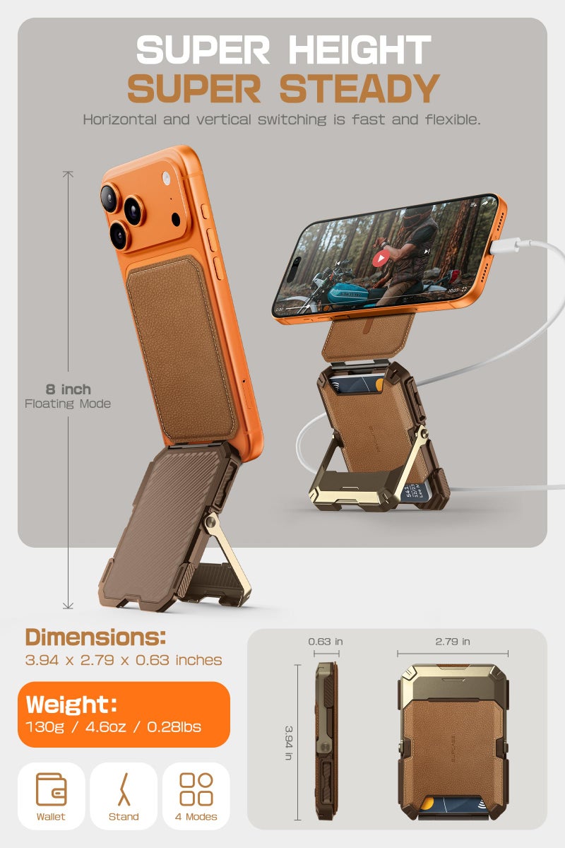SUPCASE for MagSafe Wallet with Stand, Magnetic Genuine Leather Wallet for Men, [Hold 5 Cards] [Adjustable Stand] [RFID Blocking] Phone Card Holder Tripod for iPhone 17/16/15/14/13/12 Series, Brown - Image 5