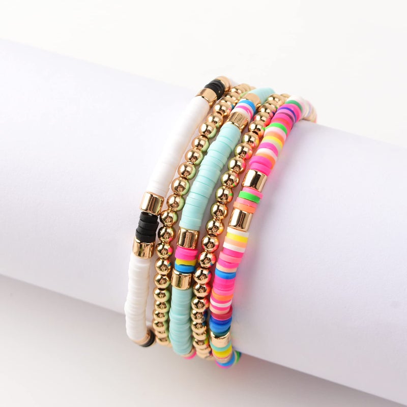 GOOJIDS Surfer Heishi Clay Bead Bracelets for Women Bohemian Stackable Gold Plated Beaded Stretch Bracelets Elastic Layering Friendship Bracelets Set Boho Jewelry - Image 2