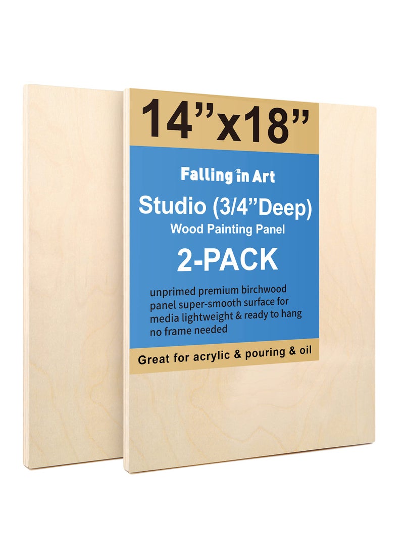 Falling In art Unfinished Birch Wood Canvas Panels Kit Falling in Art 2 Pack of 14x18 Studio 34 Deep Cradle Boards for Pouring Art Crafts Painting and More 