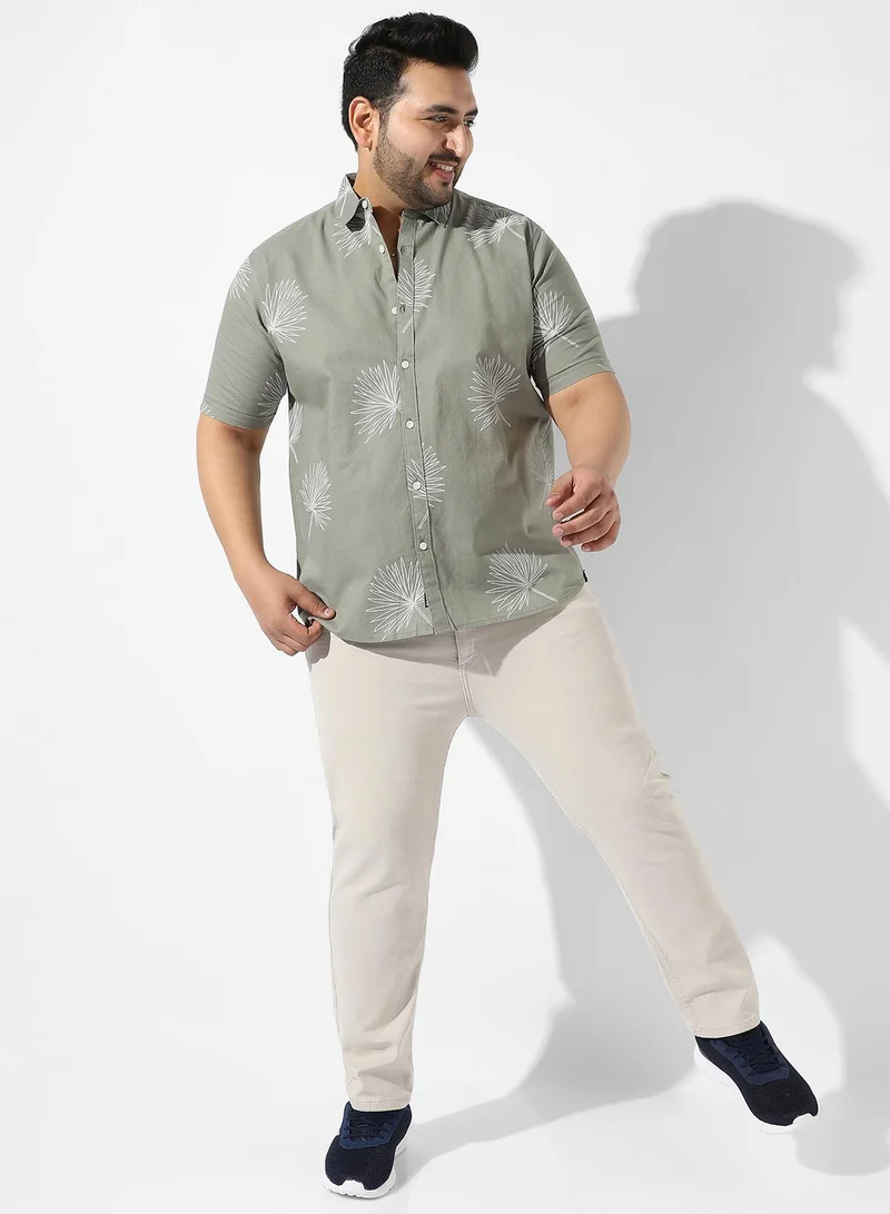 Instafab Plus Men's Sage Green Printed Regular Fit Casual Shirt