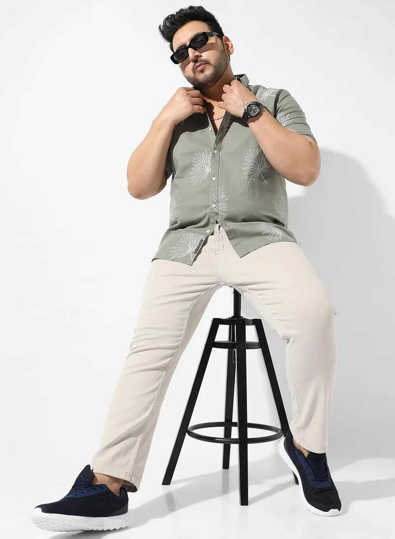 Instafab Plus Men's Sage Green Printed Regular Fit Casual Shirt