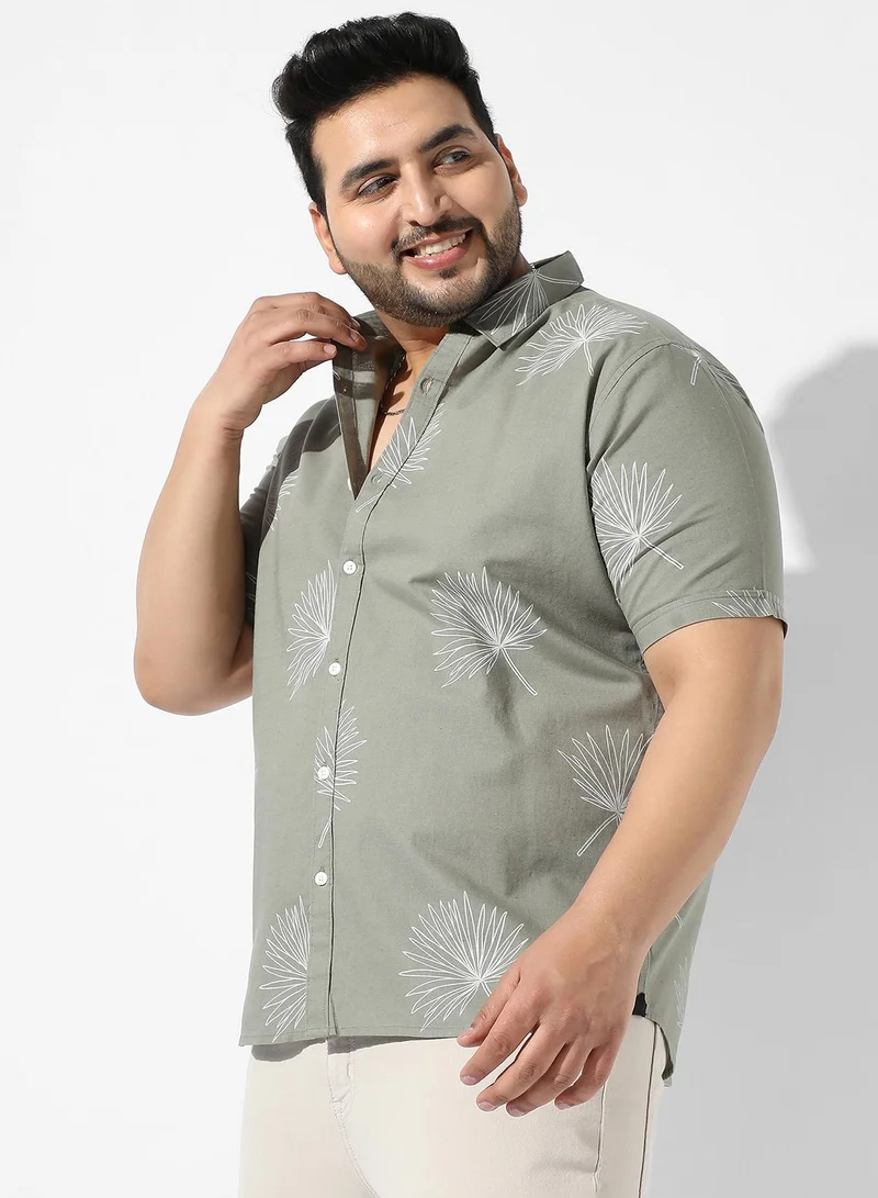 Instafab Plus Men's Sage Green Printed Regular Fit Casual Shirt