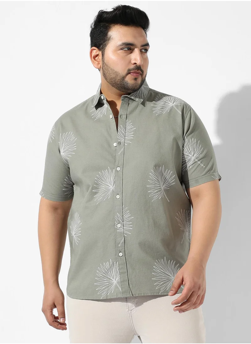 Instafab Plus Men's Sage Green Printed Regular Fit Casual Shirt