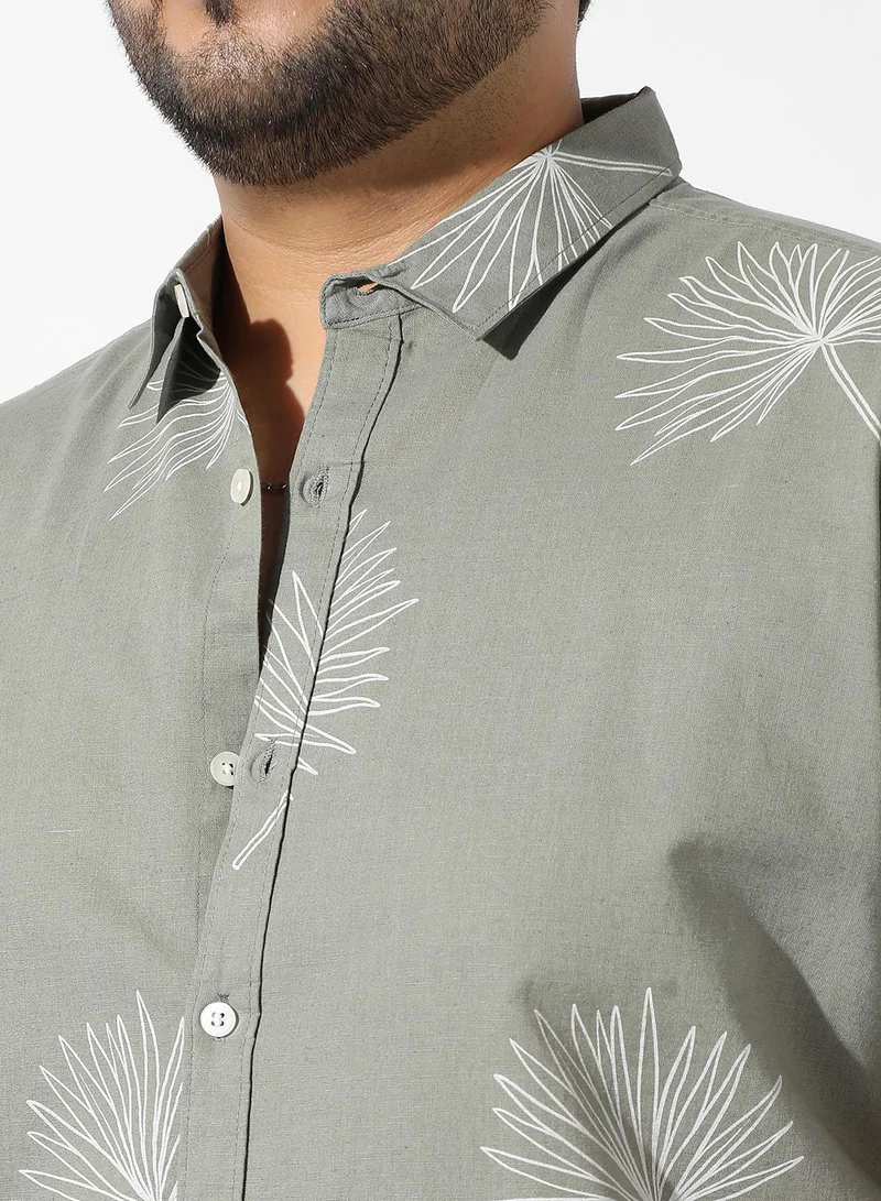 Instafab Plus Men's Sage Green Printed Regular Fit Casual Shirt