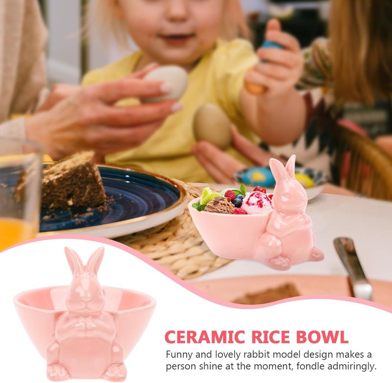 Ceramic Easter Bunny Bowl Pink Rabbit Design Small Fruit Salad Bowl Household Tableware for Spring Dining and Holiday Decoration - Image 5