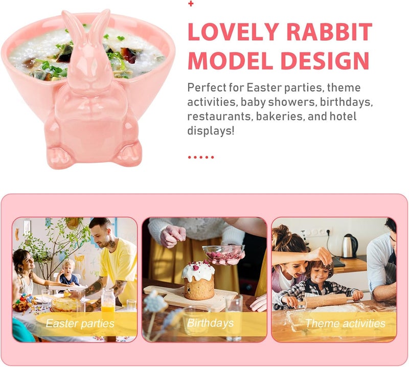 Ceramic Easter Bunny Bowl Pink Rabbit Design Small Fruit Salad Bowl Household Tableware for Spring Dining and Holiday Decoration - Image 4