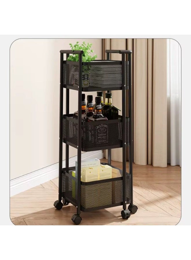 اباريك الصفا عربة تخزين قابلة للطي بثلاث طبقات، عربة مكتب، عربات أدوات المطبخ، عربات دوارة قابلة للطي، عربة بعجلات - Image 1