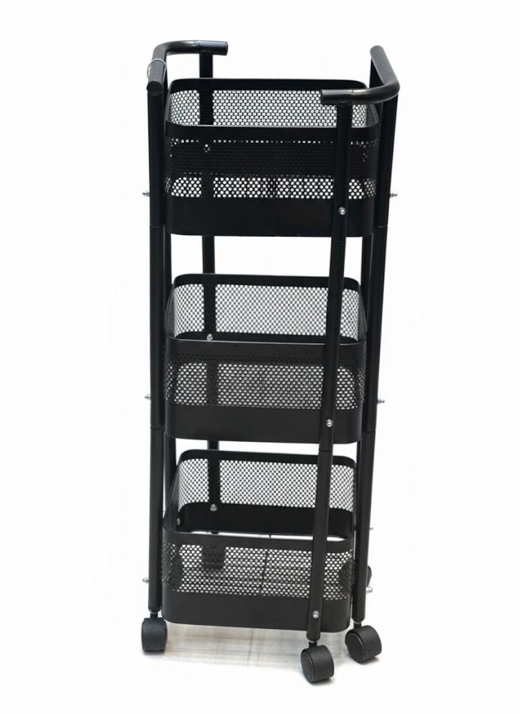 اباريك الصفا عربة تخزين قابلة للطي بثلاث طبقات، عربة مكتب، عربات أدوات المطبخ، عربات دوارة قابلة للطي، عربة بعجلات - Image 2
