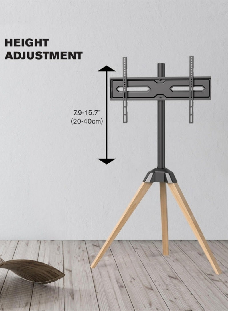 Vizo Hise Tripod TV Stand, Modern Easel TV Stand for 32 to 65 inch Screen, Portable TV Floor Stand with Wood Legs Stand, Height Adjustable Corner TV Mount for Home, Office, Max Load 45kg  - Image 2