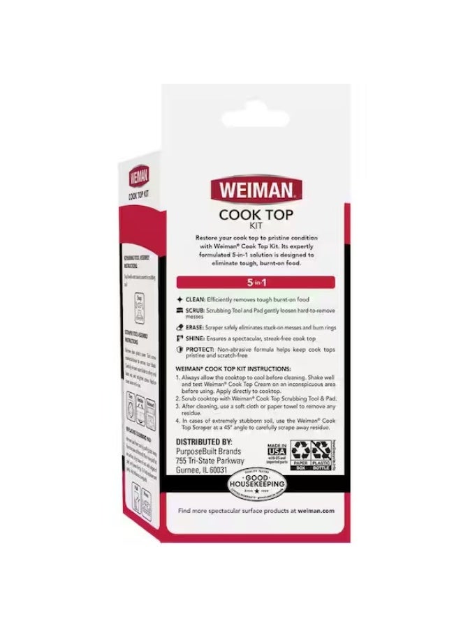 ويمان مجموعة التنظيف الكاملة لسطح الطهي 5 في 1 من Weiman - تشمل كريمًا، وسادة فرك، وأداة كشط - Image 2