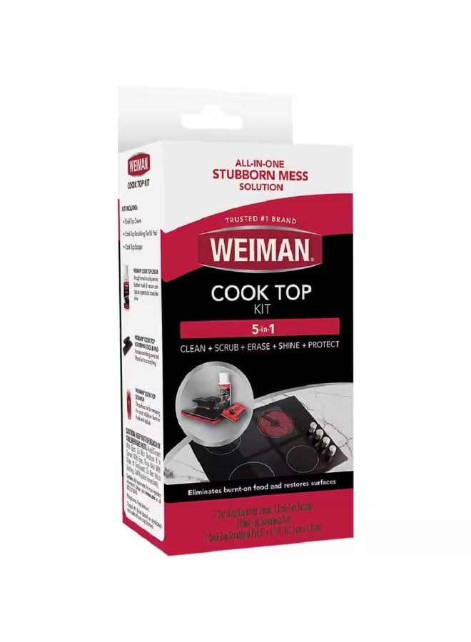ويمان مجموعة التنظيف الكاملة لسطح الطهي 5 في 1 من Weiman - تشمل كريمًا، وسادة فرك، وأداة كشط - Image 1