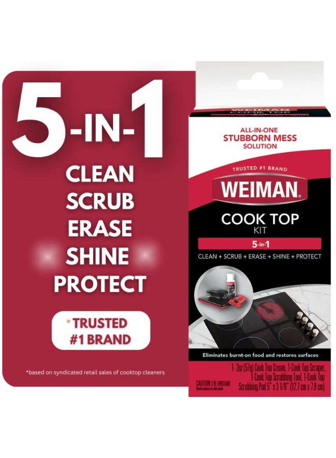 ويمان مجموعة التنظيف الكاملة لسطح الطهي 5 في 1 من Weiman - تشمل كريمًا، وسادة فرك، وأداة كشط - Image 4