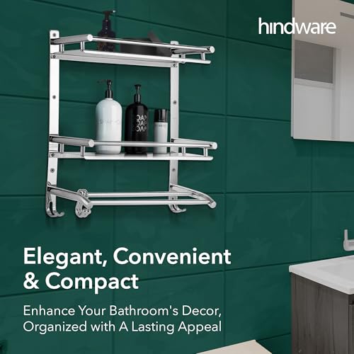 Hindware Bathroom Accessories 3-Layer Multi-Purpose Shelf | Made of Stainless Steel | Foldable & Convenient | Space Saving - Image 4