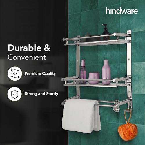 Hindware Bathroom Accessories 3-Layer Multi-Purpose Shelf | Made of Stainless Steel | Foldable & Convenient | Space Saving - Image 3