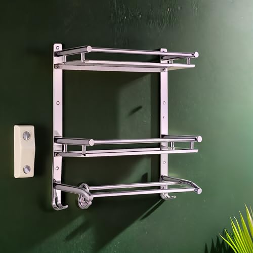 Hindware Bathroom Accessories 3-Layer Multi-Purpose Shelf | Made of Stainless Steel | Foldable & Convenient | Space Saving - Image 1