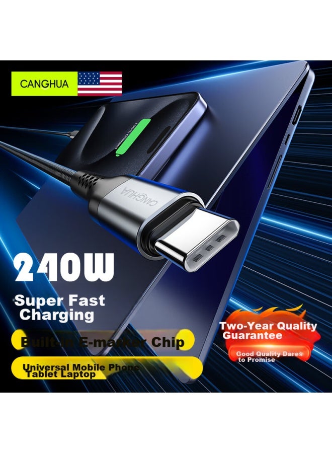 CangHua كابل بيانات Canghua ثنائي الرأس من النوع Type-c، شحن سريع بقدرة 240 واط، متوافق مع Macbook، أجهزة الكمبيوتر المحمولة، Huawei، Apple 16/15 Pro Max، الهواتف، الأجهزة اللوحية، بطول 1 متر - Image 1