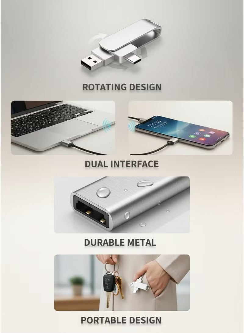 4GB Dual Interface Rotatable Metal USB Flash Drive, 2 in 1 USB-A & Type-C OTG Memory Stick, High Speed Pen Drive for Android Type-C Phones, Laptops, PC & Tablet, Portable File Storage U Disk - Image 4