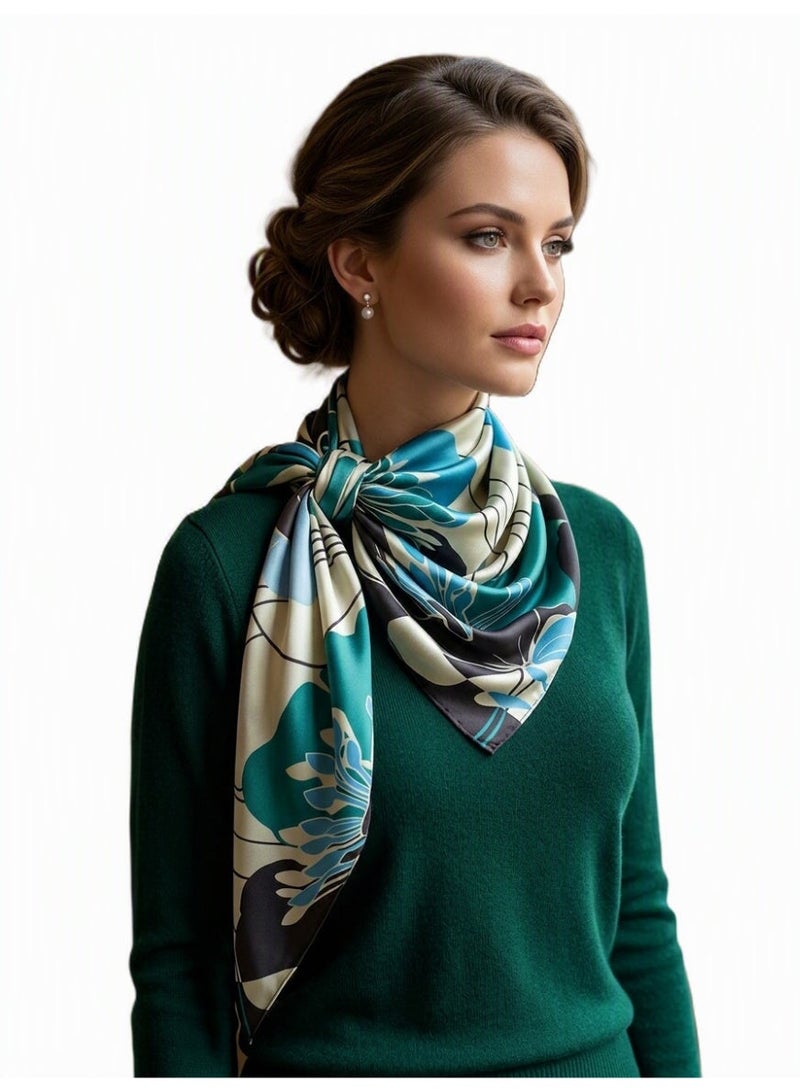 Women's Satin Printed Scarf, Elegant Floral Pattern, Lightweight Shawl, Hijab & Wrap, 55x170 cm - Image 2