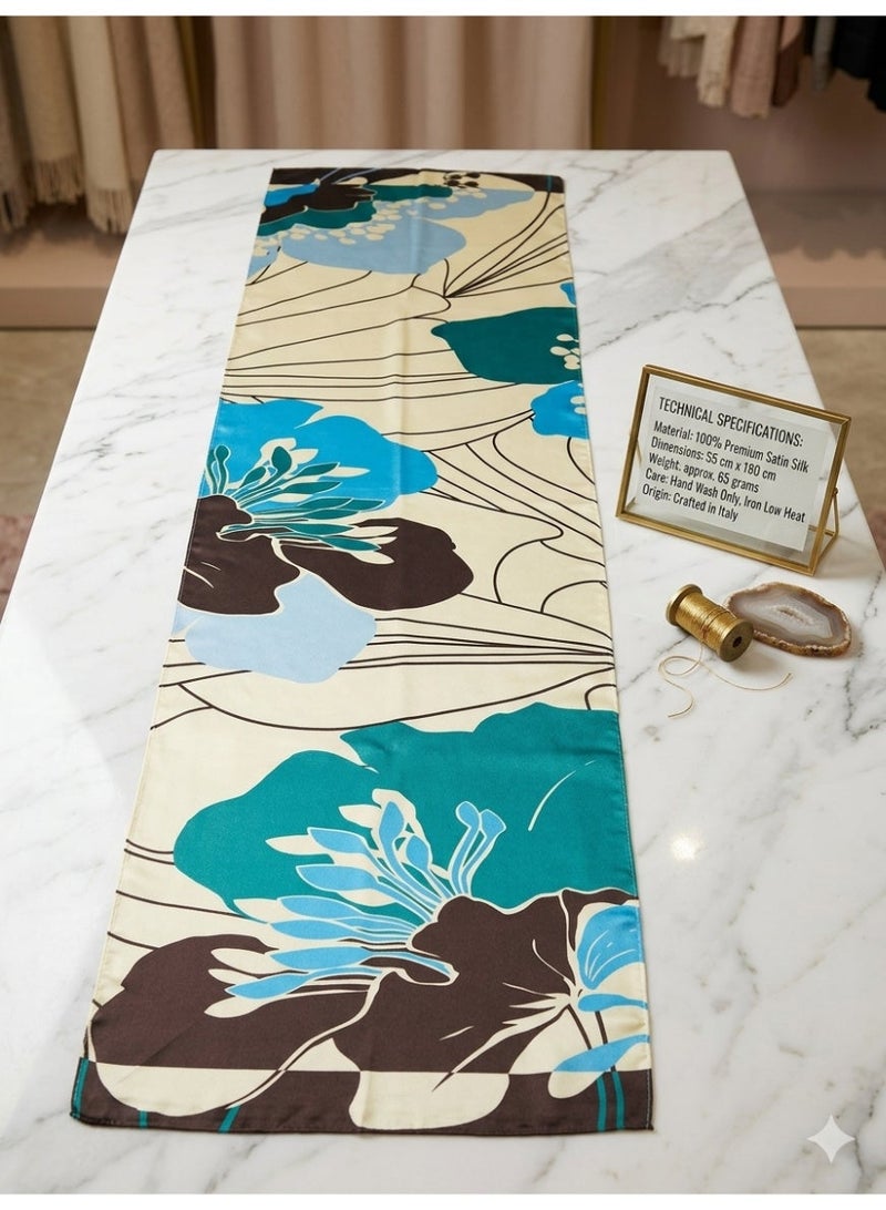 Women's Satin Printed Scarf, Elegant Floral Pattern, Lightweight Shawl, Hijab & Wrap, 55x170 cm - Image 4