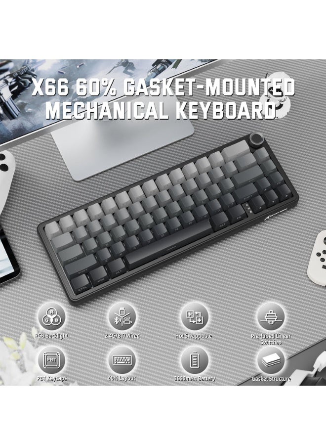 Attack Shark X66 Wireless Shark Attack Mechanical Keyboard with Handle, 3-Mode Gaming Keyboard with USB-C/BT5.0/2.4G, 60% RGB, Side-Printed PBT Keycaps, Hot-Swappable Strawberry Keycaps, Gradient Black - Image 2