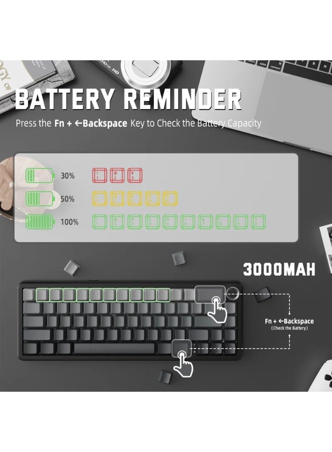 Attack Shark X66 Wireless Shark Attack Mechanical Keyboard with Handle, 3-Mode Gaming Keyboard with USB-C/BT5.0/2.4G, 60% RGB, Side-Printed PBT Keycaps, Hot-Swappable Strawberry Keycaps, Gradient Black - Image 4