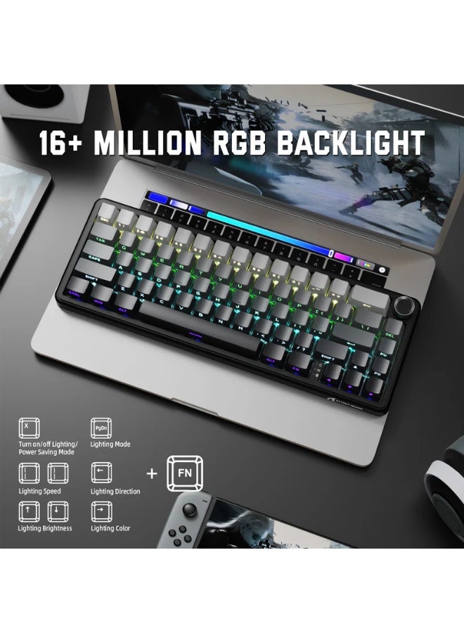 Attack Shark X66 Wireless Shark Attack Mechanical Keyboard with Handle, 3-Mode Gaming Keyboard with USB-C/BT5.0/2.4G, 60% RGB, Side-Printed PBT Keycaps, Hot-Swappable Strawberry Keycaps, Gradient Black - Image 5