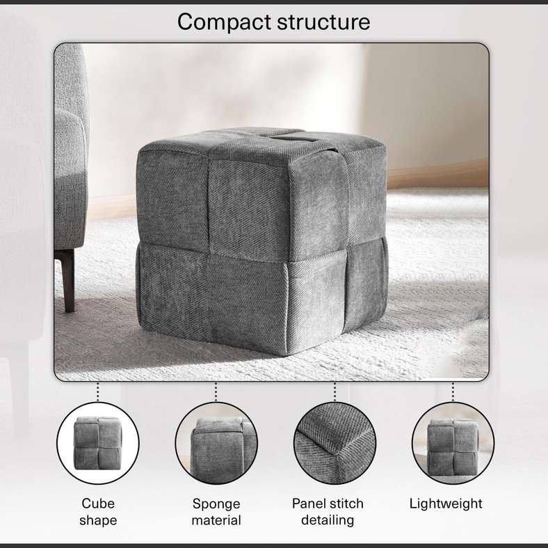 Pan Home Grey Woven Pouf 40x40x41cm - Image 5