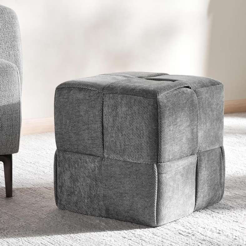 Pan Home Grey Woven Pouf 40x40x41cm - Image 1