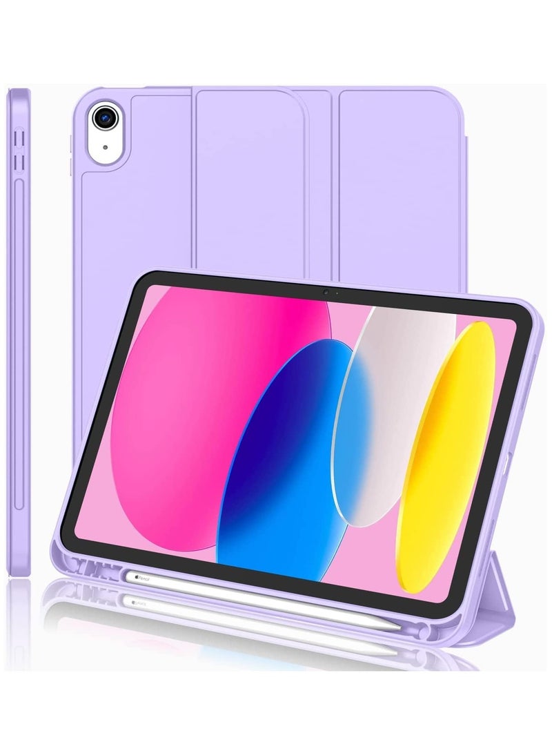 ELTRAZONE New iPad 10.9 Inch Case 2022 (10th Gen) with Pencil Holder - Trifold Stand Smart Case with Soft TPU Back, Auto Wake/Sleep - Purple - Image 1