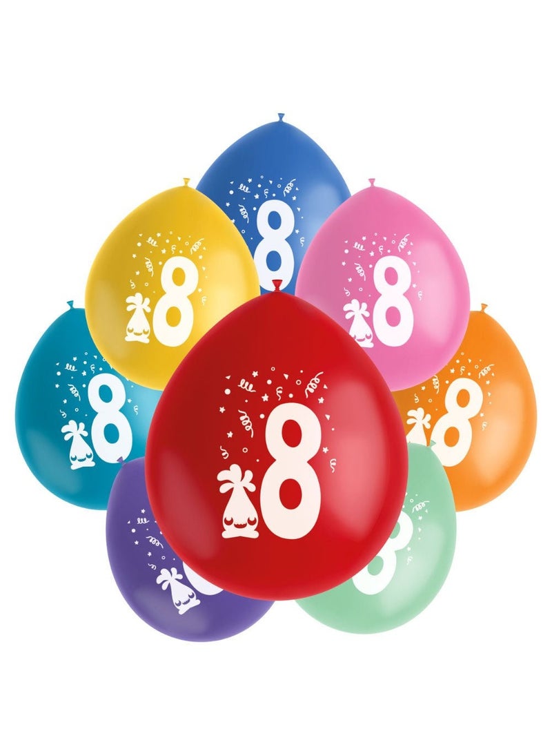 Folat Monster 8-Years Birthday Latex Balloons Multicolor 23cm 8-Pack