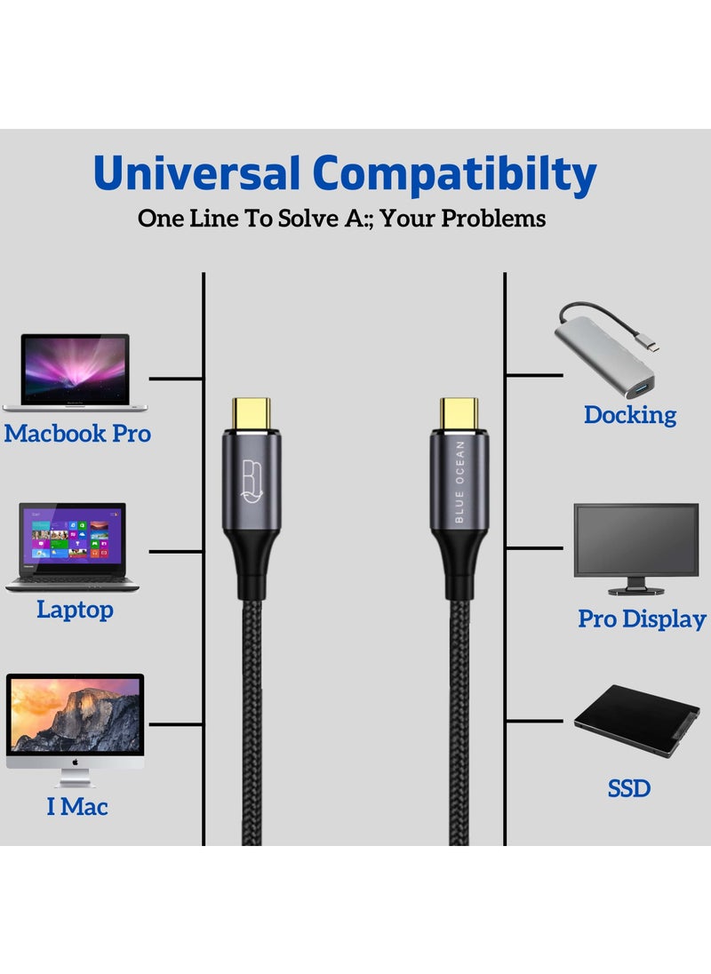 BLUE OCEAN - USB C to USB C 3.1 Gen 2 Cable, BLUE OCEAN 10Gbps Data Transfer Cable Support 4K Video Display, 100W PD Fast Charging Compatible with Thunderbolt 3, Samsung, MacBook Pro, iPad and more (10Gbps - 1M) - Image 1