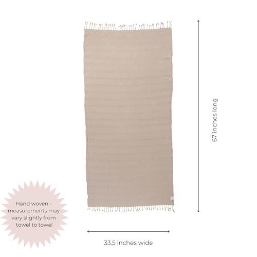 InfuseZen Stonewashed Turkish Bath & Beach Towel –100% Organic Turkish Cotton - Soft, Lightweight, Absorbent - Quick Dry, Sand Free - Swim, Pool, Shower, Travel - Peshtemal, Hammam Spa Towel - Beige - Image 3