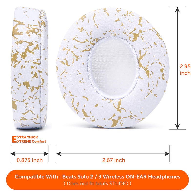 WC Extra Thick Replacement Earpads for Beats Solo 2 & 3 by Wicked Cushions - Ear Pads for Beats Solo 2 & 3 Wireless ON-Ear Headphones - Soft Leather, Luxury Memory Foam, Strong Adhesive | Gold Marble - Image 5
