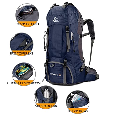 Bseash 60L Waterproof Hiking Camping Backpack with Rain Cover, Large Outdoor Sport Travel Daypack Rucksack for Climbing - Image 3