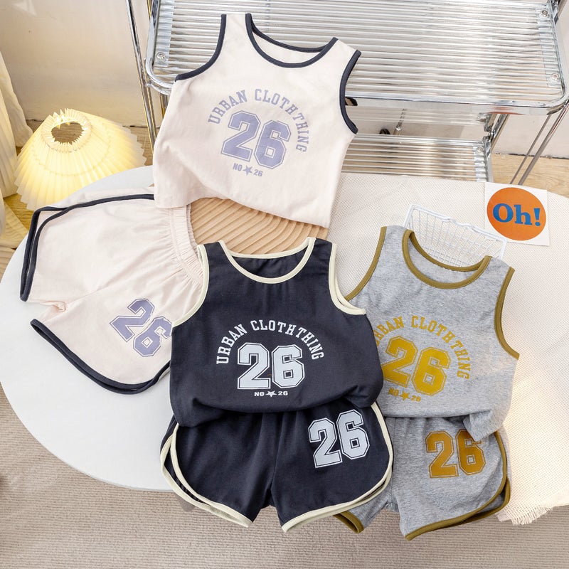 Boys Suit Summer Vest Kidsren'S Breathable Basketball Jersey Summer Sleeveless Baby Vest Two-Piece Set - Image 2