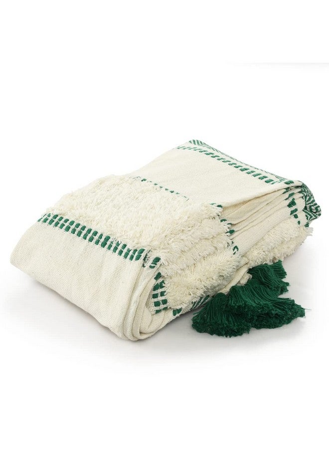 SASHAA WORLD Striped Throw Blanket|Throw for Living Room, Bedroom, Sofa, Chair and Couch|Green & Ivory Throw Blanket|160 x 130 cm (Polyester;Cotton, Reversible) - Image 2