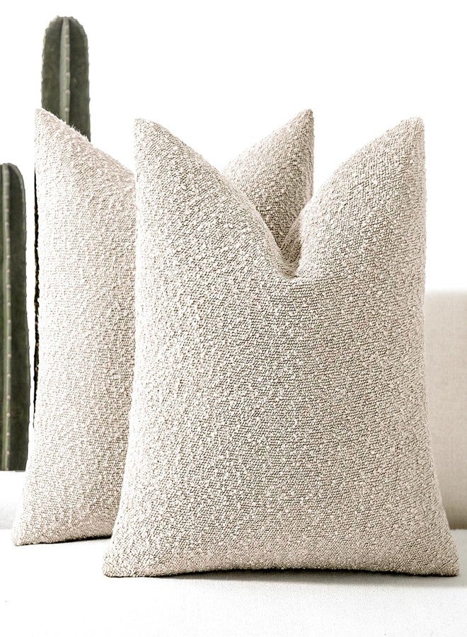ROMANDECO Boucle Decorative Throw Pillow Covers for Couch Set of 2, 18x18 inches, Beige - Image 1