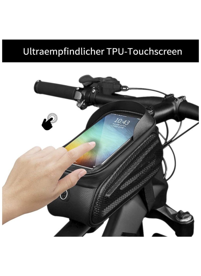 Bike Frame Bag Bicycle Front Tube Handlebar Bag Waterproof Cycling Pack with Touch Screen Phone Case for iPhone X/XS/8/7 plus/7/6s/6 Plus