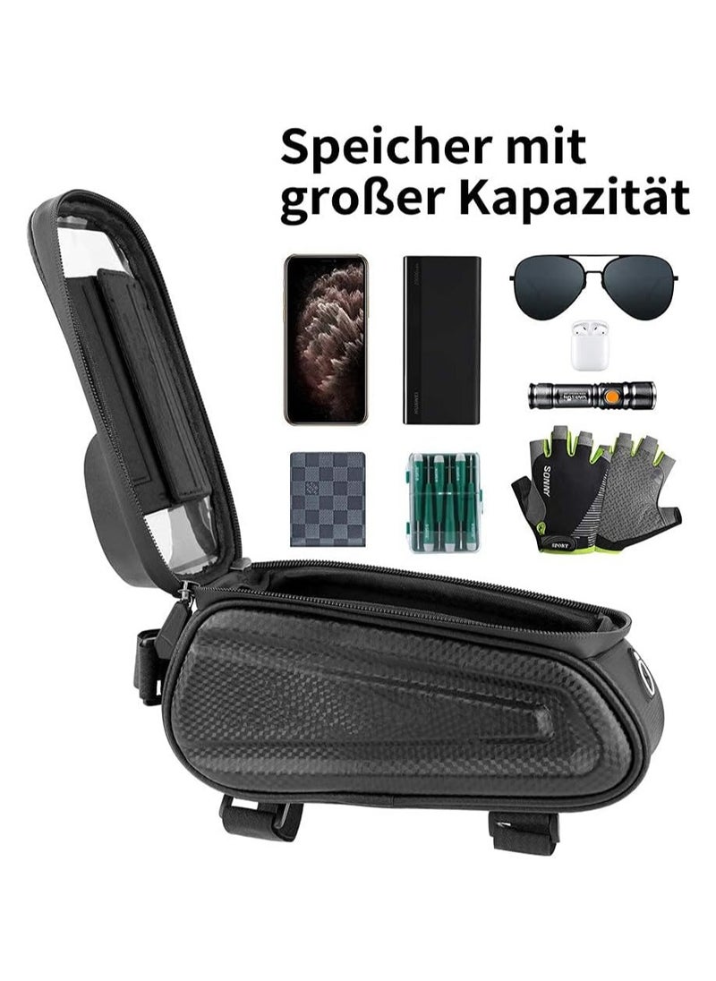 Bike Frame Bag Bicycle Front Tube Handlebar Bag Waterproof Cycling Pack with Touch Screen Phone Case for iPhone X/XS/8/7 plus/7/6s/6 Plus