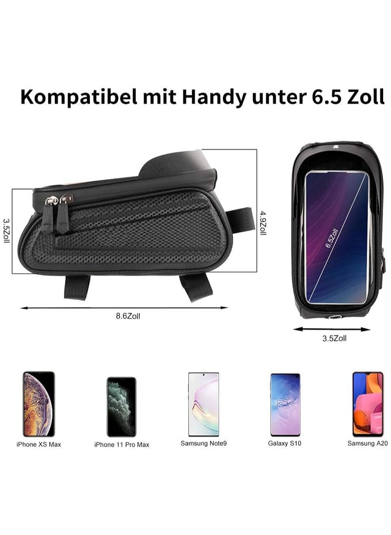 Bike Frame Bag Bicycle Front Tube Handlebar Bag Waterproof Cycling Pack with Touch Screen Phone Case for iPhone X/XS/8/7 plus/7/6s/6 Plus