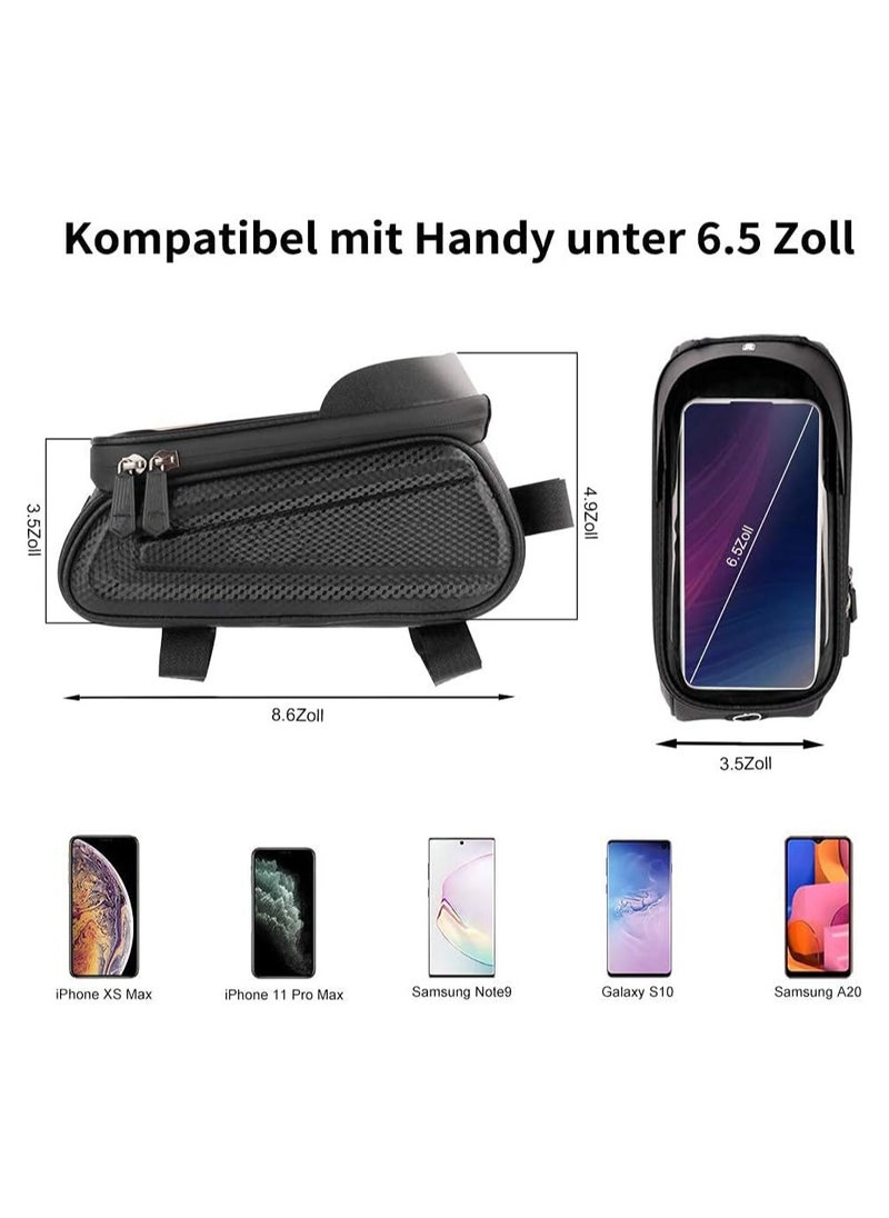 Bike Frame Bag Bicycle Front Tube Handlebar Bag Waterproof Cycling Pack with Touch Screen Phone Case for iPhone X/XS/8/7 plus/7/6s/6 Plus