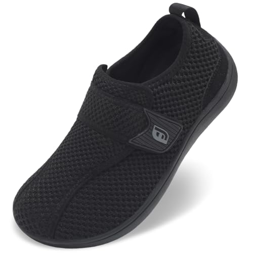 JOINFREE Diabetic Wide Walking Shoes for Women & Men with Adjustable Upper, Zero Drop Non Slip Casual Sneakers Comfortable for Swollen Feet, Edema, Arthritis & Elderly Black Size Women 13/Men 11 - Image 1