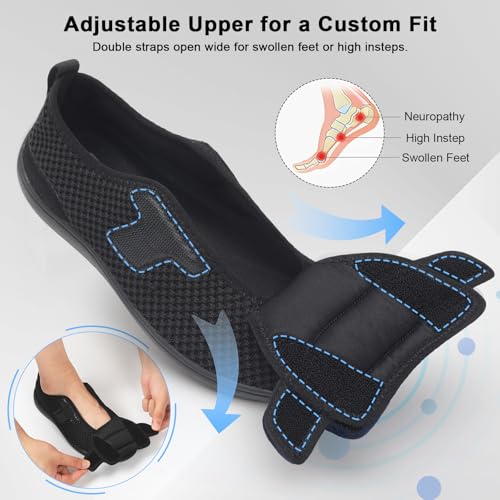 JOINFREE Diabetic Wide Walking Shoes for Women & Men with Adjustable Upper, Zero Drop Non Slip Casual Sneakers Comfortable for Swollen Feet, Edema, Arthritis & Elderly Black Size Women 13/Men 11 - Image 4