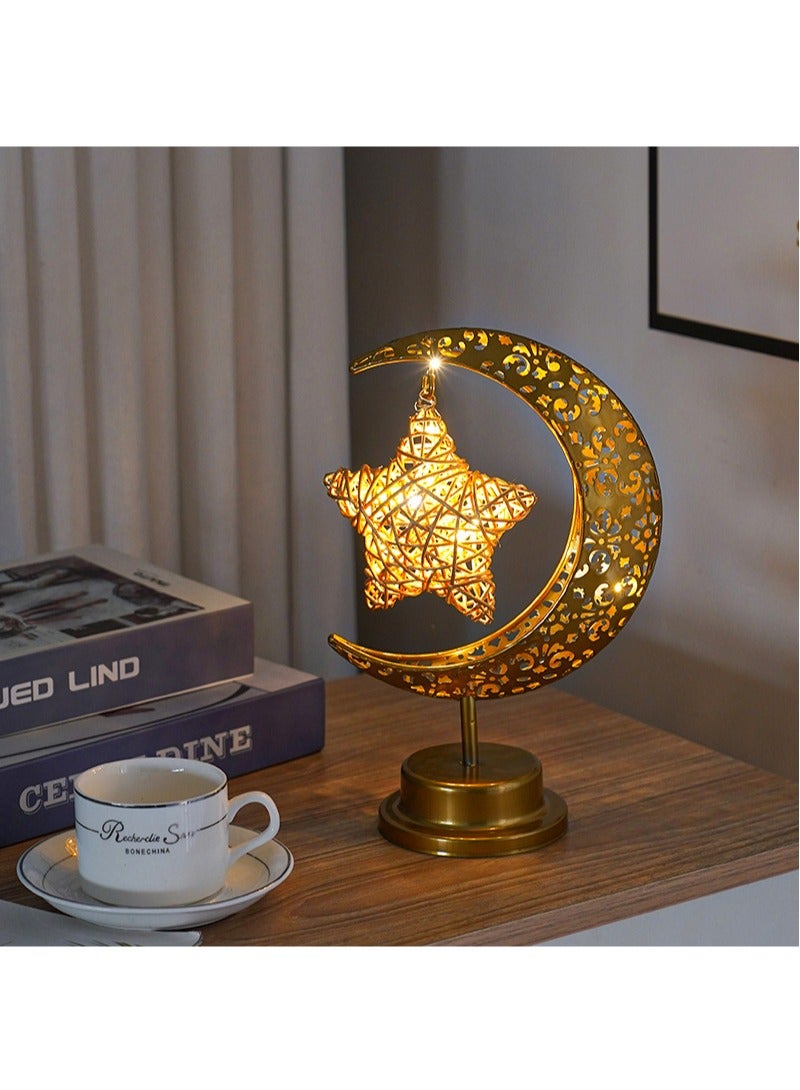 أفهوغو مصباح طاولة ديكور رمضان / مصباح طاولة حديقة لحفلات الزفاف / عيد الفطر المبارك على شكل مصباح ( الذهبي ) - Image 3