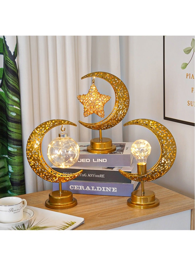 أفهوغو مصباح طاولة ديكور رمضان / مصباح طاولة حديقة لحفلات الزفاف / عيد الفطر المبارك على شكل مصباح ( الذهبي ) - Image 4