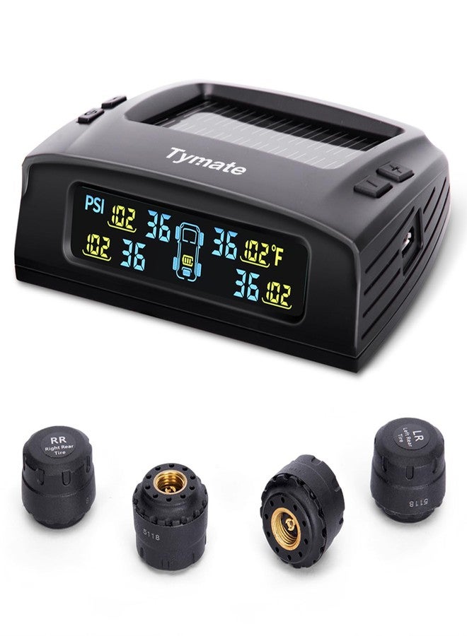Tymate TM2 RV Tire Pressure Monitoring System, Tire Pressure Monitor with Solar Charge, TPMS with 4 Sensors(Max. 10) & 6 Alarm Modes, New Updated w/Color LCD Display, 0-87PSI for RV/Trailer/Truck/SUV - Image 1