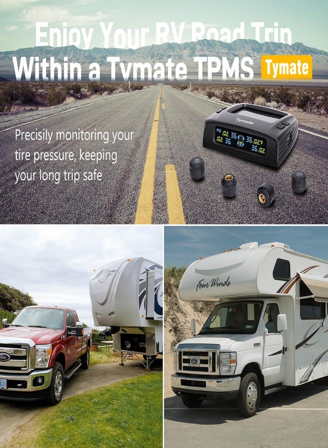 Tymate TM2 RV Tire Pressure Monitoring System, Tire Pressure Monitor with Solar Charge, TPMS with 4 Sensors(Max. 10) & 6 Alarm Modes, New Updated w/Color LCD Display, 0-87PSI for RV/Trailer/Truck/SUV - Image 2