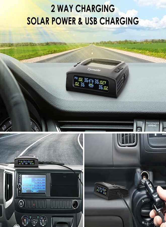 Tymate TM2 RV Tire Pressure Monitoring System, Tire Pressure Monitor with Solar Charge, TPMS with 4 Sensors(Max. 10) & 6 Alarm Modes, New Updated w/Color LCD Display, 0-87PSI for RV/Trailer/Truck/SUV - Image 4