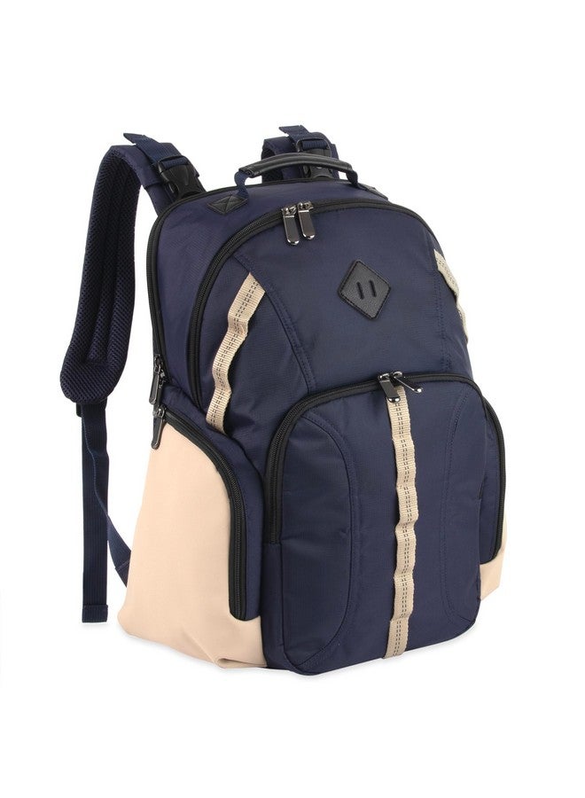 بيبي إيسينشيلز حقيبة ظهر حفاضات سوبر كولر من بيبي إسينشالز، مكونة من حجرتين، مع وسادة تغيير، وأحزمة عربة أطفال، وحجرة معزولة للزجاجات (كحلي/بني فاتح) - Image 1